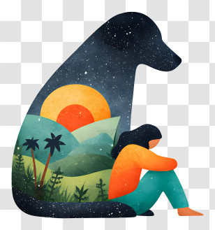 Dog And Woman Comforting Moment - Dog Silhouette With Landscape Transparent PNG