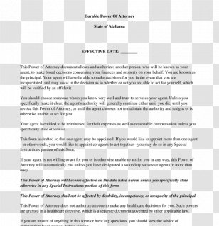 Power Of Attorney Document Lawyer Form Template - Paper Transparent PNG