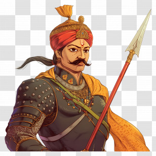 Maharana Pratap - Illustration Of Warrior In Royal Attire Holding A Spear Transparent PNG