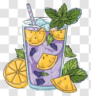 Blueberry Drink - Lemon Blueberry Mint Drink Illustration Transparent PNG