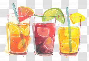 Iced Tea - Colorful Glasses Of Juice With Ice Cubes Transparent PNG
