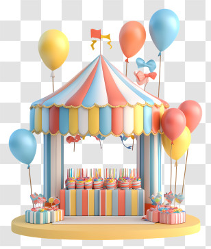 Outside Birthday Party - Colorful Carnival Tent With Balloons Transparent PNG