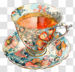 Tea Cup - Floral Teacup And Saucer Transparent PNG