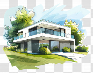 Modern House - Modern House With Green Landscaping Transparent PNG
