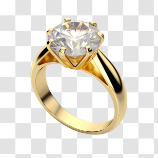 Diamond Ring - Golden Diamond Engagement Ring Illustration Transparent PNG