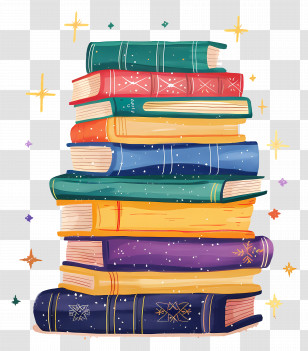 Books Pile - Stack Of Colorful Books With Glowing Stars Transparent PNG