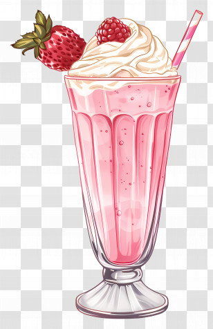 Strawberry Milkshake - Strawberry Milkshake With Whipped Cream And Strawberries Transparent PNG