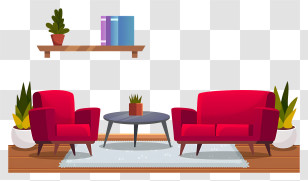 Living Room - Modern Living Room With Red Chairs And Table Transparent PNG