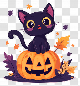Halloween Black Cat - Black Cat And Halloween Pumpkin Illustration Transparent PNG