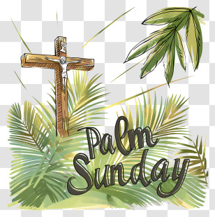 Palm Sunday - Palm Sunday Artwork With Cross And Palm Leaves Transparent PNG