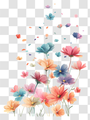 Flying Flowers - Vibrant Colorful Flowers In Bloom Transparent PNG