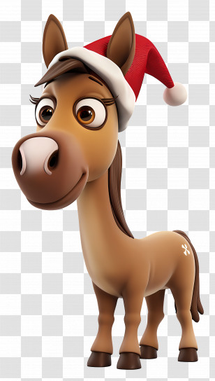 Horse Christmas - Cartoon Horse With Santa Hat For Christmas Transparent PNG