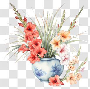 Gladiolus - Vase With Gladiolus Flowers Transparent PNG