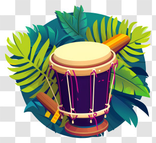 Wood Drum - Vibrant Tropical Drum Embedded In Exotic Leaves Transparent PNG