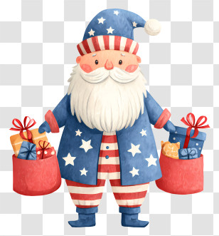 Santa Claus In Patriotic Outfit - Blue Santa With Gifts Transparent PNG