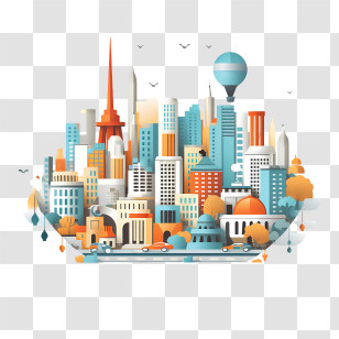 World Urbanism Day - Colorful And Artistic Cityscape Illustration Transparent PNG