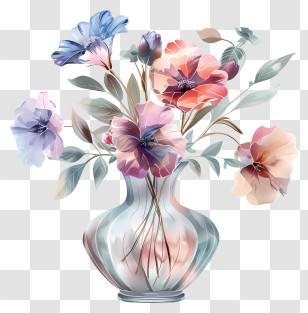 Vase With Flowers - Elegant Flowers In Glass Vase Transparent PNG