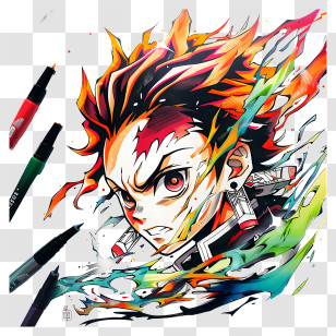 Demon Slayer - Vibrant Anime Character Drawing With Markers Transparent PNG
