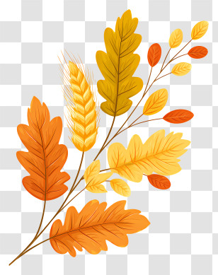 Autumn Wheat - Autumn Foliage Branch With Wheat Transparent PNG