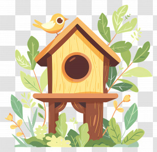 Summer - Cute Illustrated Wooden Birdhouse Transparent PNG