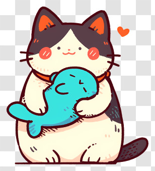 Anime Cat - Adorable Cat Hugging Fish Toy Transparent PNG