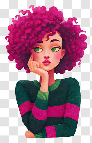 Woman Thinking - Pensive Woman With Magenta Curls Transparent PNG