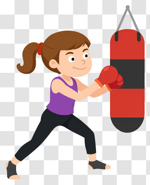 Girl Striking Punching Bag - Boxing Girl With Red Gloves Transparent PNG