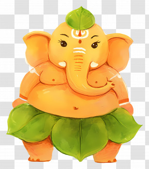 Ganesha Chaturthi - Cartoon Character Of Ganesha With Leaf Outfit Transparent PNG