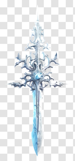 Diamond Sword Surrealist Fantasy - Intricate Fantasy Ice Sword With Ornate Design Transparent PNG