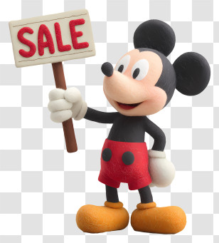 Mickey Mouse Holding Sale Sign - Mouse Character Holding Sale Sign Transparent PNG
