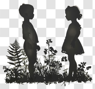 Children Silhouette - Silhouette Of Children With Plants Transparent PNG