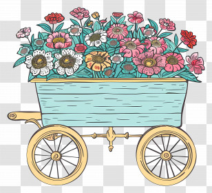 Flower Cart Illustration - Hand-Drawn Flower Cart Illustration Transparent PNG