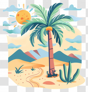 Desert Oasis - Palm Tree In Sunny Desert Transparent PNG