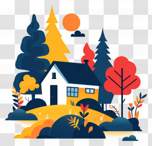 Village House - Cozy House Amid Colorful Trees Transparent PNG