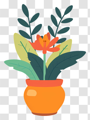Modern Flower Pot - Potted Plant With Orange Flower And Green Leaves Transparent PNG