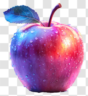 Colorful Apple - Vibrant Colorful Apple With Water Droplets Transparent PNG