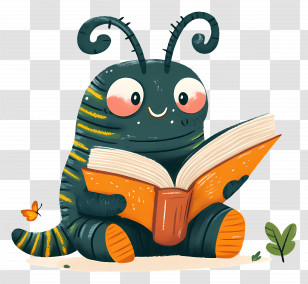 Book Worm - Cute Insect Reading A Book Transparent PNG
