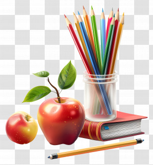 Teacher Appreciation Day - Colorful School Supplies With Apples Transparent PNG