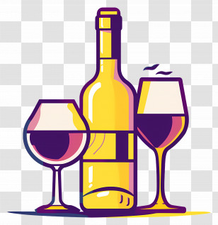 Alcohol - Bottle Of Wine With Two Glasses Transparent PNG