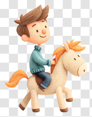 Boy Riding Pony - Boy Riding A Cartoon Horse Transparent PNG