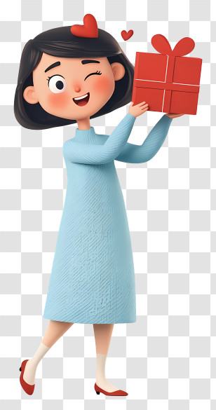 Happy Girl With Gift Transparent PNG