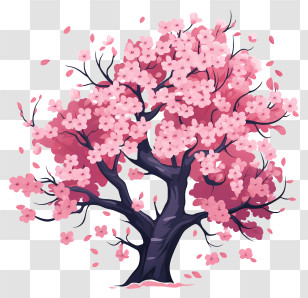Doodle Style Cherry Blossom Tree - Cherry Blossom Tree With Rich Pink Blooms Transparent PNG