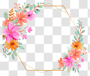Floral Wreath - Elegant Floral Frame With Watercolor Flowers Transparent PNG