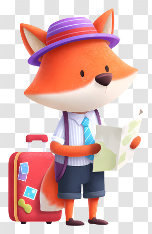 Cartoon Fox Tourist - Traveler Fox With Map Transparent PNG