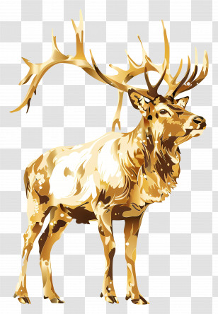 Golden Reindeer - Golden Deer With Majestic Antlers In Illustration Transparent PNG