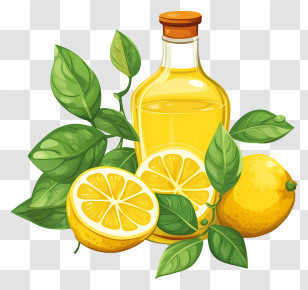 Lemon Oil - Lemons And Fresh Oil Bottle Transparent PNG