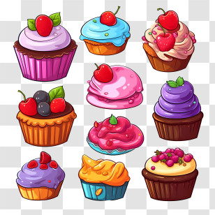 National Candy Day - Illustration Of Assorted Colorful Cupcakes Transparent PNG