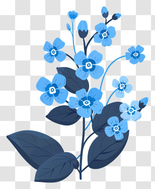 Forget Me Nots With Leaves - Delicate Blue Flowers With Leaves Transparent PNG