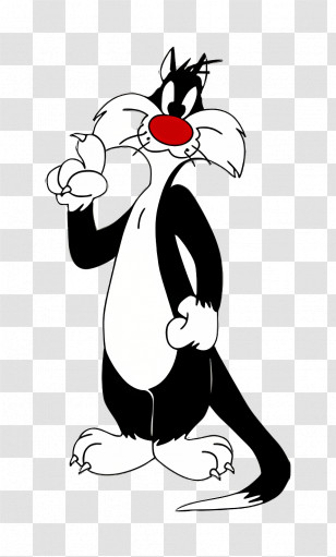 Sylvester The Cat - Classic Black And White Cartoon Cat Transparent PNG
