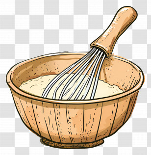 Bowl With Whisk - Vintage Mixing Bowl With Whisk Illustration Transparent PNG
